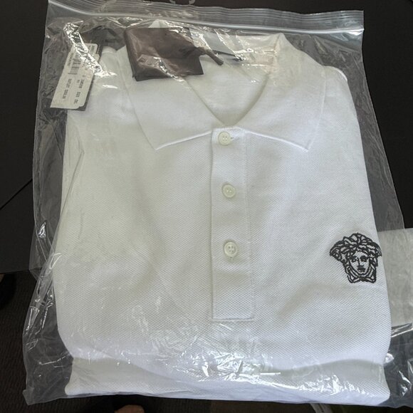 VERSACE A89507S Men's WHITE POLO SHIRT EMBROIDERED MEDUSA, Sm, XL, 2XL - Picture 9 of 14